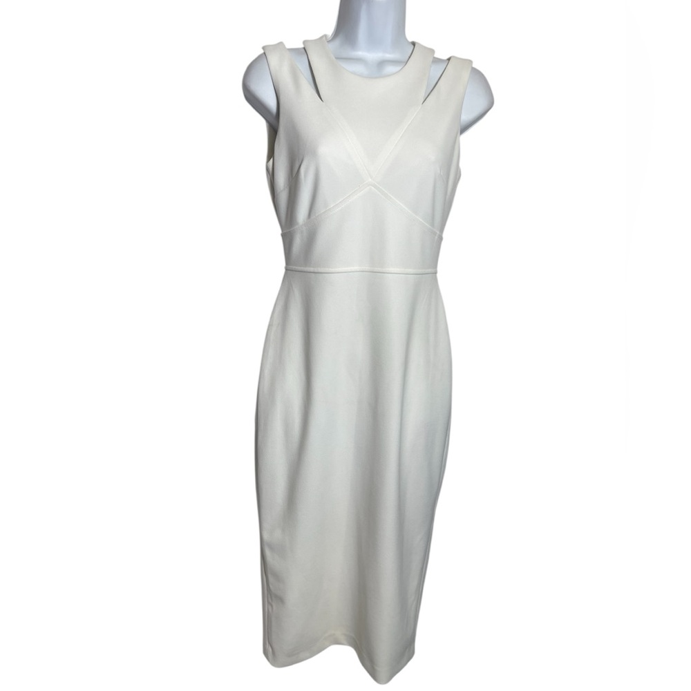 Calvin Klein‎ Dress size 2 Stunning White Sheath Midi Dress w/Slit Shoulders🩷